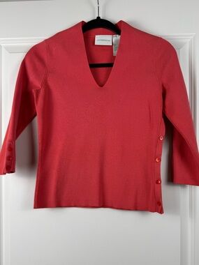 Liz Claiborne Coral V-Neck Button-Side Sweater